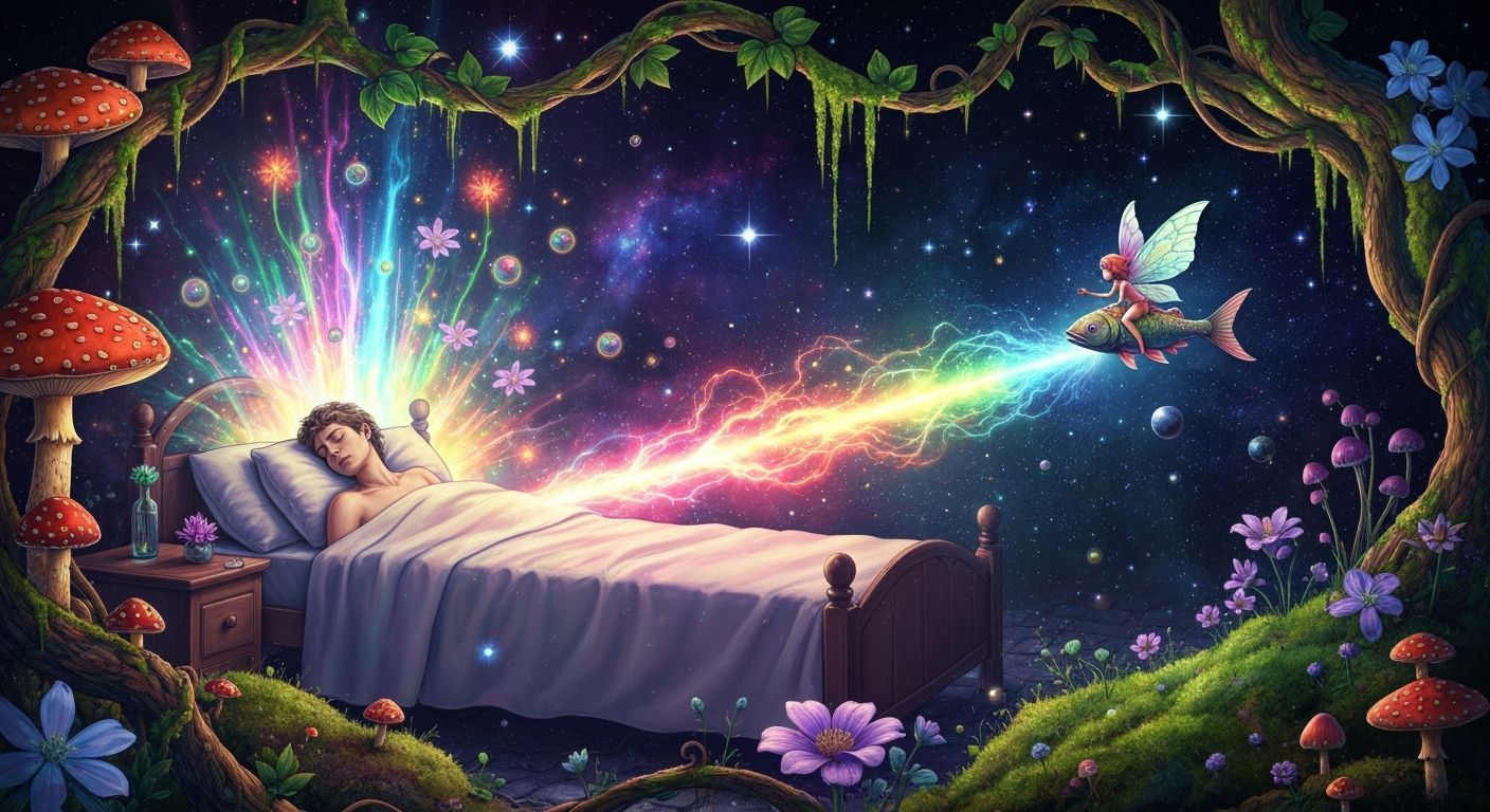 Surreal Dreamscape: Sleeping Figure Amidst Cosmic Energy