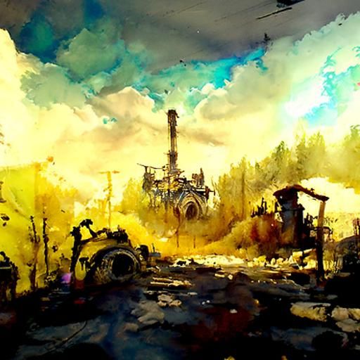 Post-Apocalyptic Wonderland in Watercolor Style
