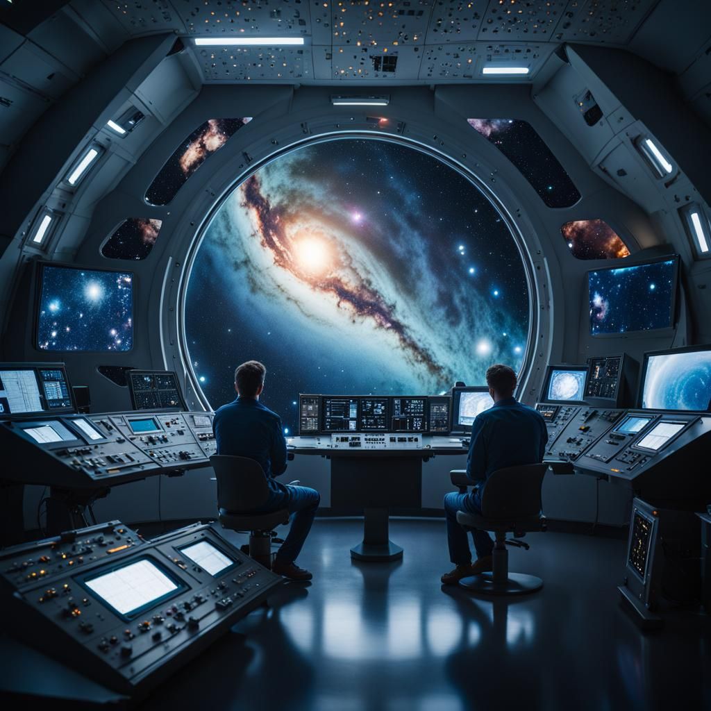 Crew of science vessel USS Luxor studying the Carduur galaxy...