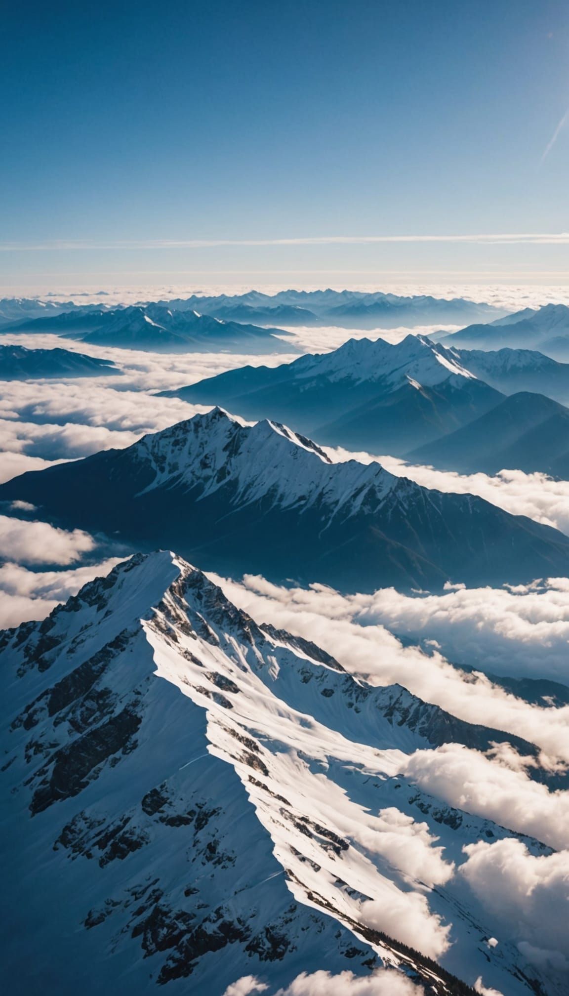 Majestic Mountains Above the Clouds in Bright Sunshine