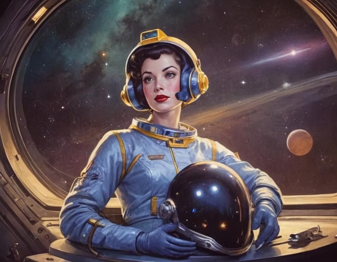 Retro Sci-Fi Space Girl in 1950s Style