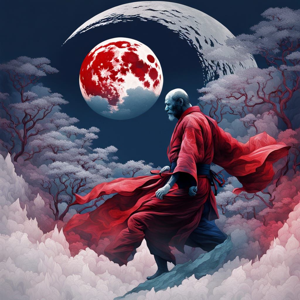 Vaporwave Karate Master Under Silver Moon