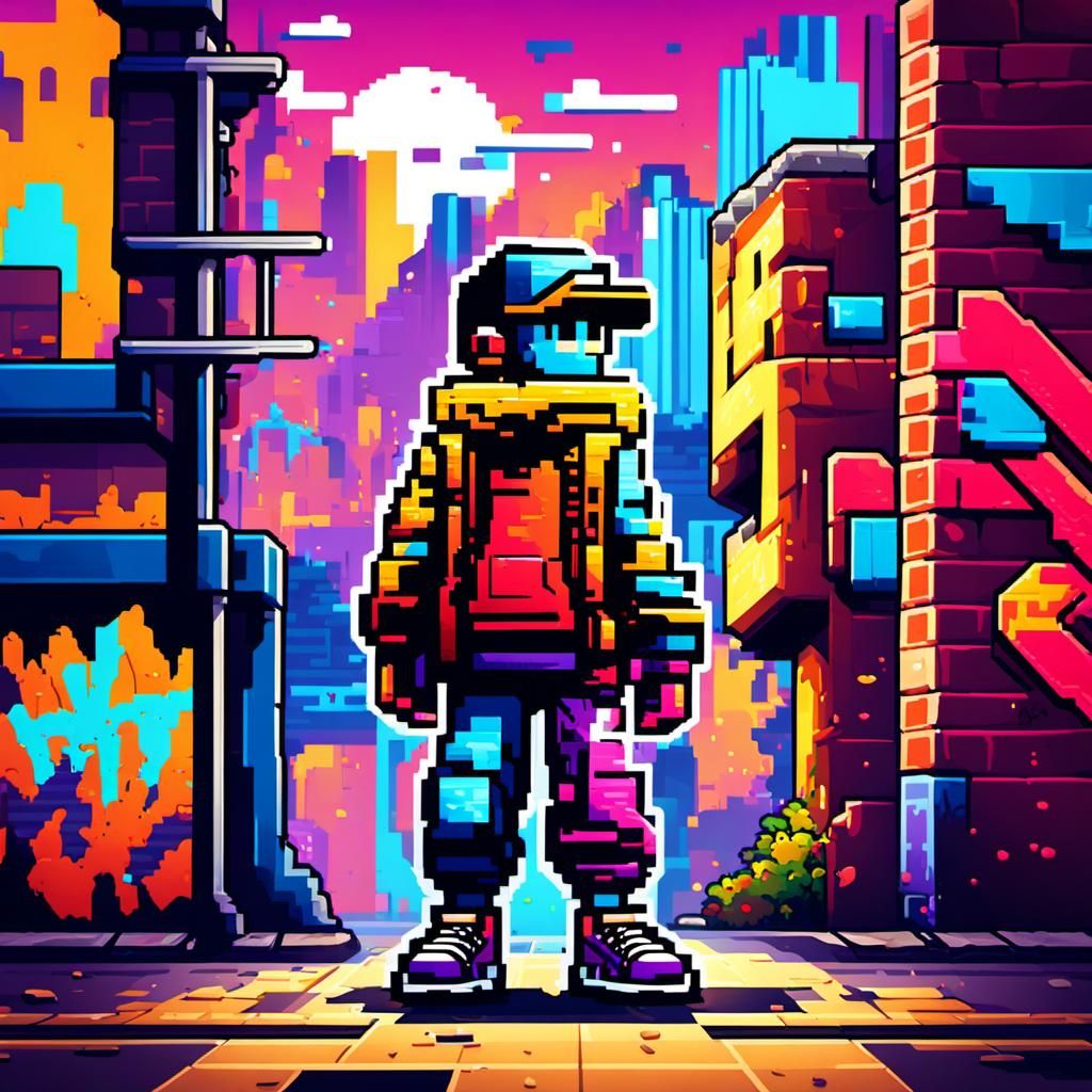 Pixel Art Game Scene with Graffiti Wall