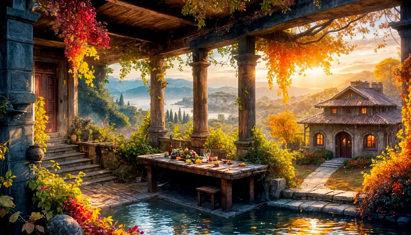 Ethereal Tuscan Vineyard Scene in Oil-Color Glazing Style