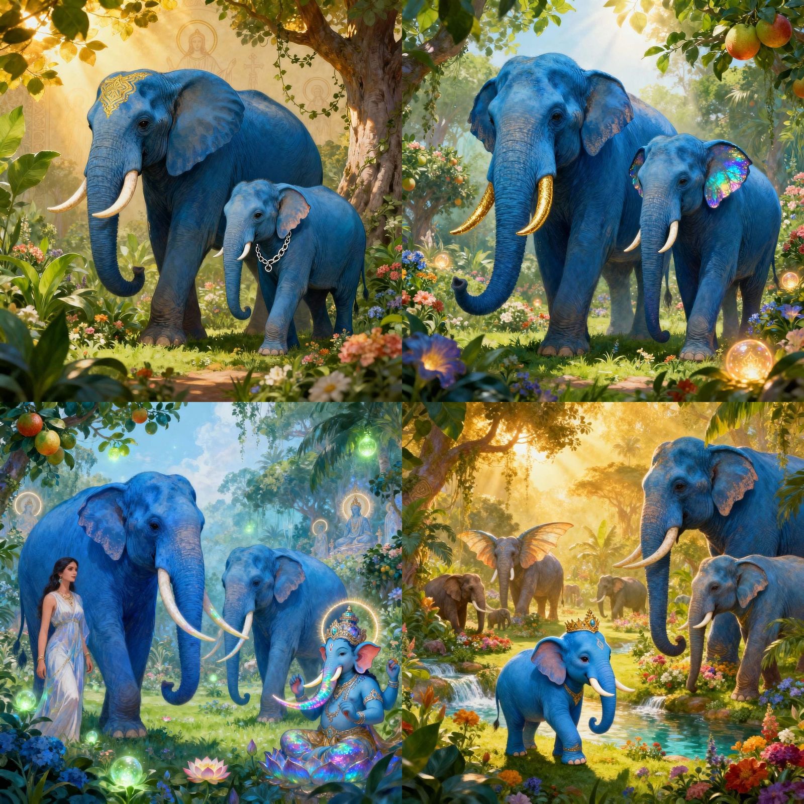 Blue Elephant Couple in Garden of Paradise