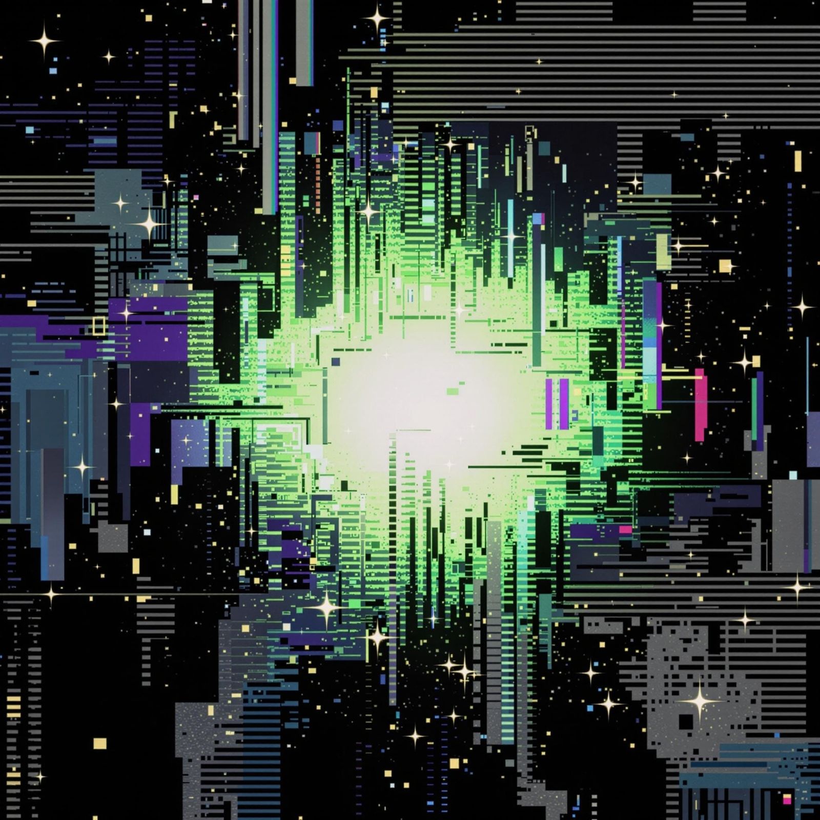 Abstract Constellation Glitch Art in Maximalist Style