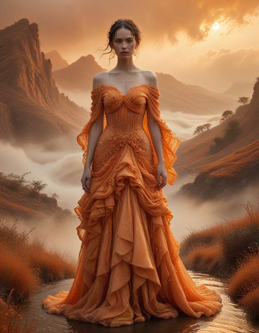 Iridescent Rain Goddess in Orange Mist