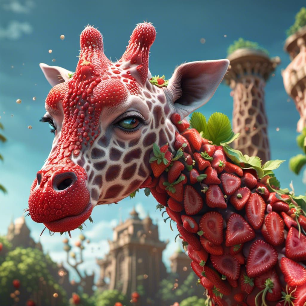 Fantastical Strawberry Giraffe Matte Painting