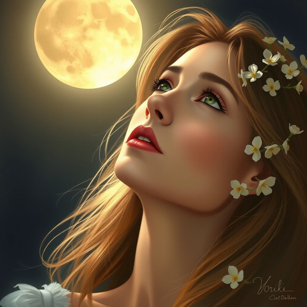 Ethereal Woman Gazing at the Moon
