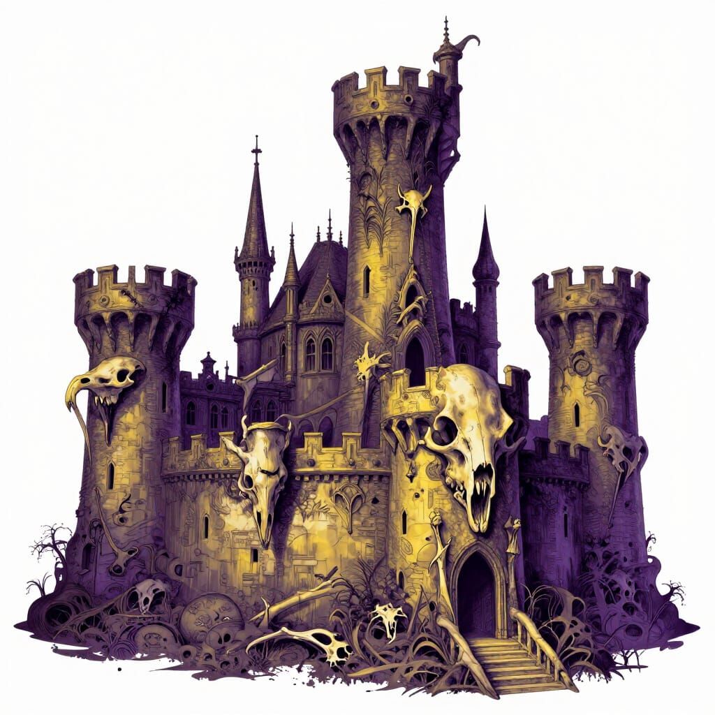 Haunting Bone Castle in Dark Fantasy Gothic Style