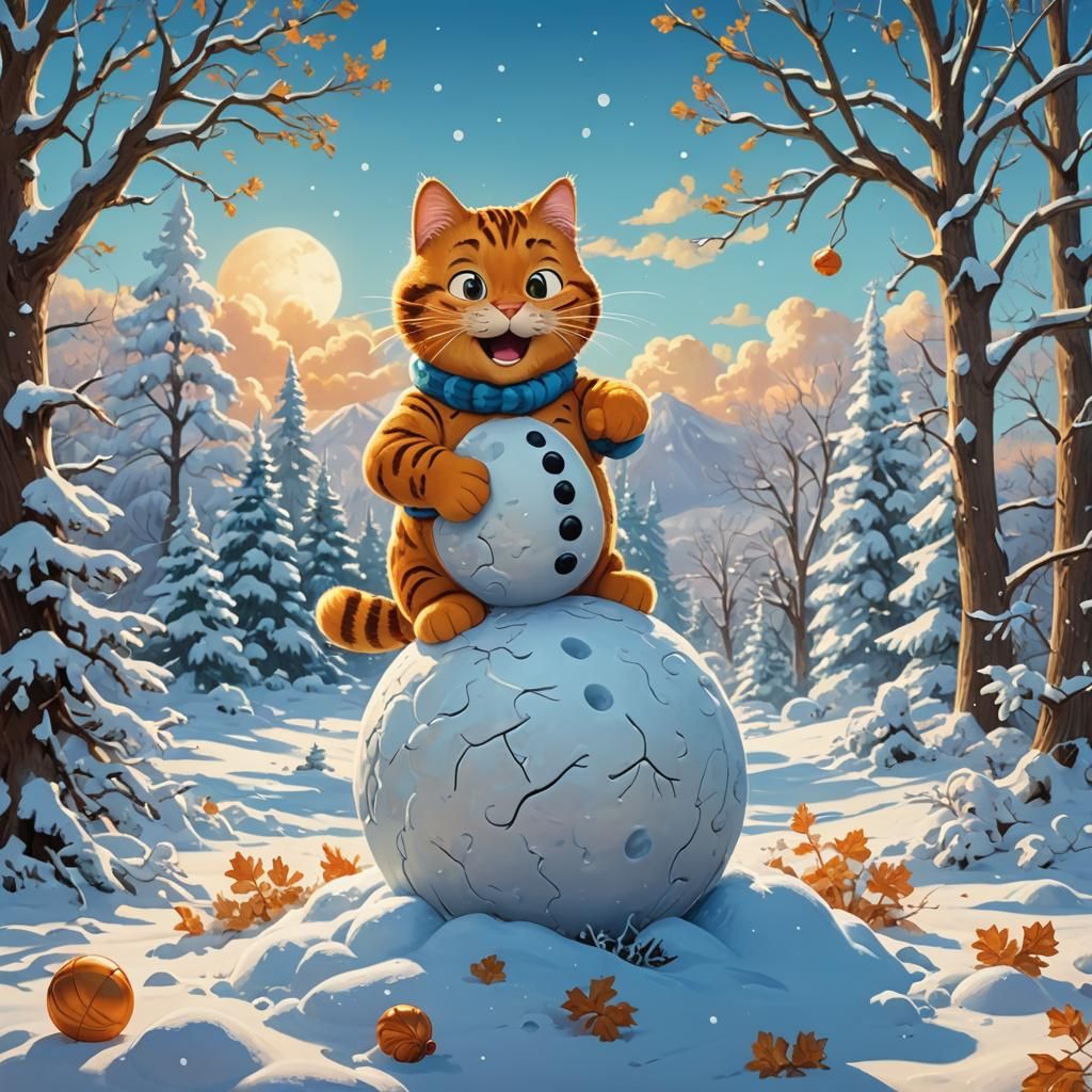 Garfield Cat's Winter Wonderland: Cartoon Digital Art