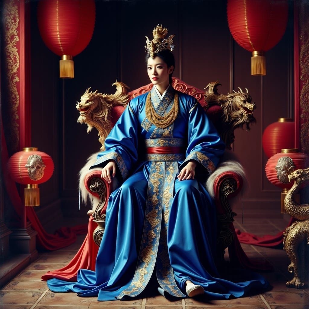 Traditional Korean Prince in Humble Obedience Before Father'...