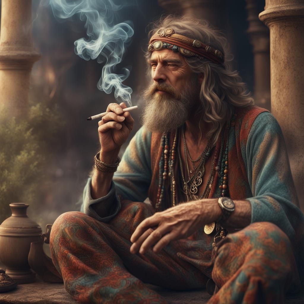 Cinematic Hippie Man Smoking: Digital Matte Painting