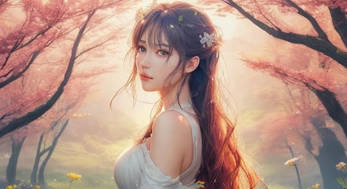 Hyperrealistic Anime Woman in Dreamlike Realm