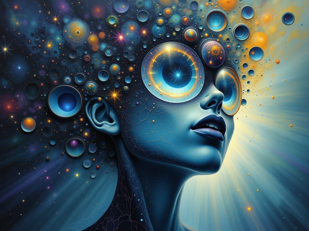 Abstract Surreal Face with Galaxy Eyes