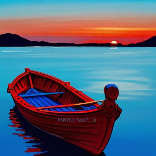 Smurf on Paper Boat at Sunset: Abstract Art