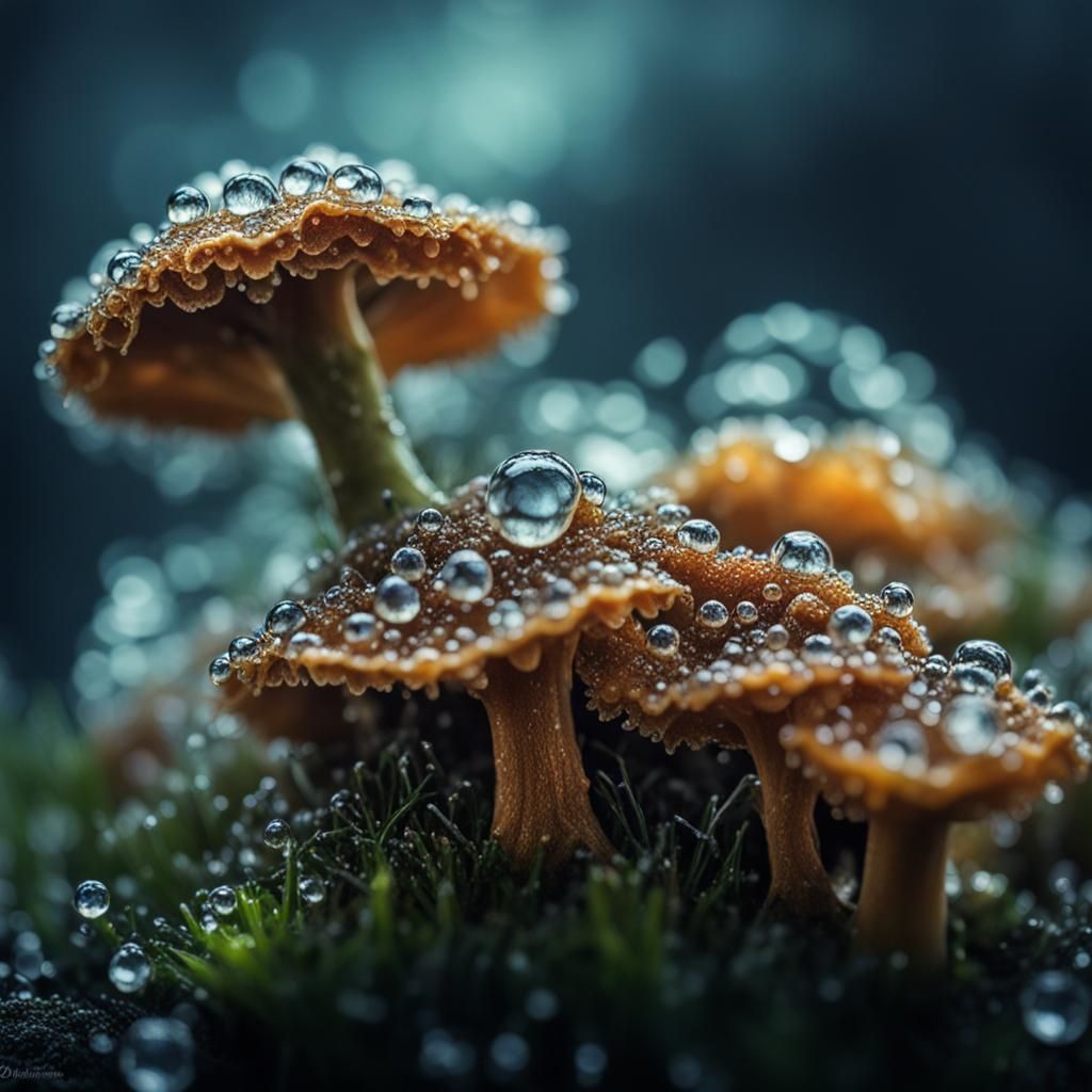 Dew-Kissed Fungus: Hyperrealistic Macro Photography