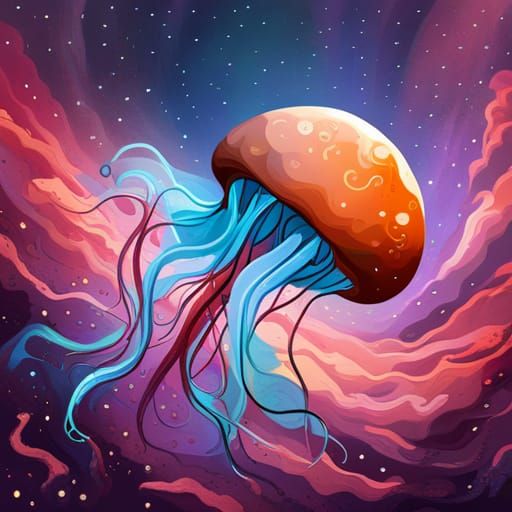 Electric Jellyfish in Space: Storybook Illustration
