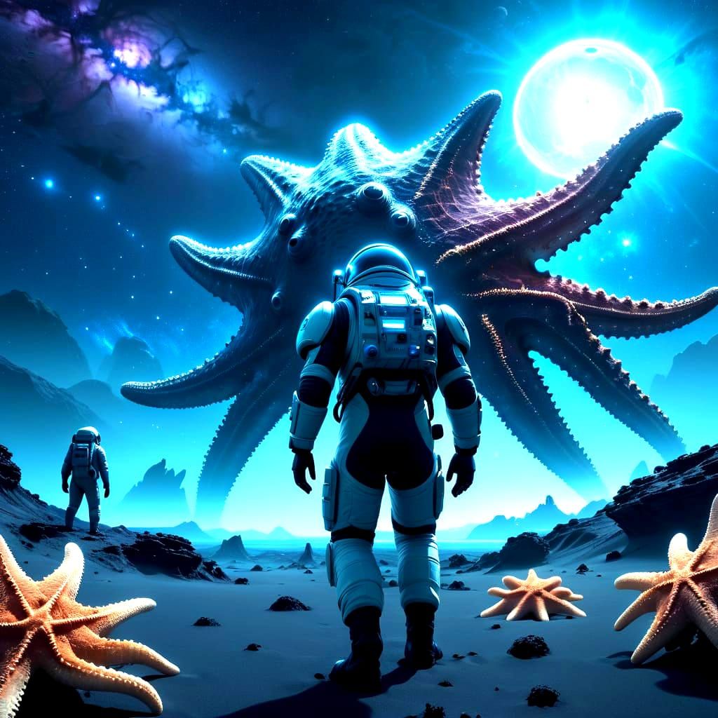 Astronaut Discovers Giant Bioluminescent Starfish on Alien P...