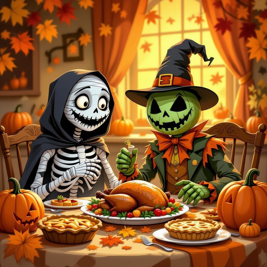 Mummy and Scarecrow's Spooky Thanksgiving Feast