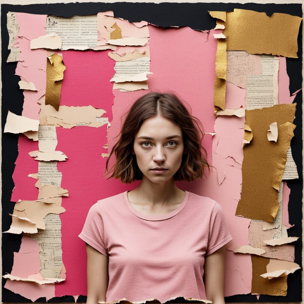 Teenage Girl Collage in Naive Art Style