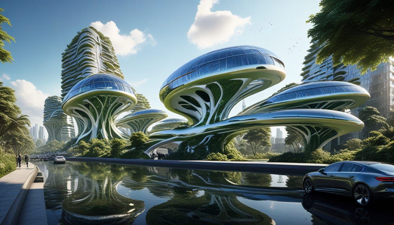 Sustainable Futuristic Cityscape with Bio-Inspired Architect...