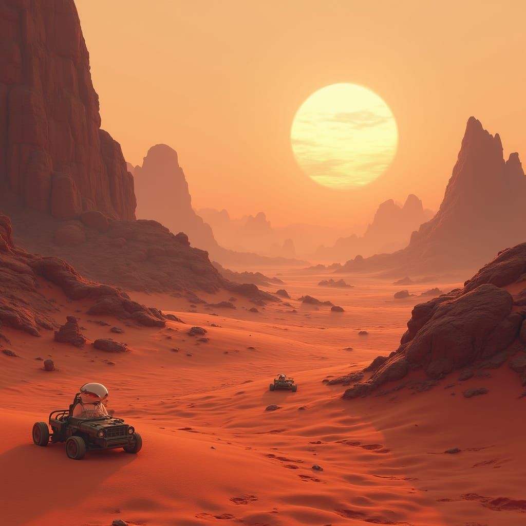 Serene Martian Zen Garden with Cosmic Touches