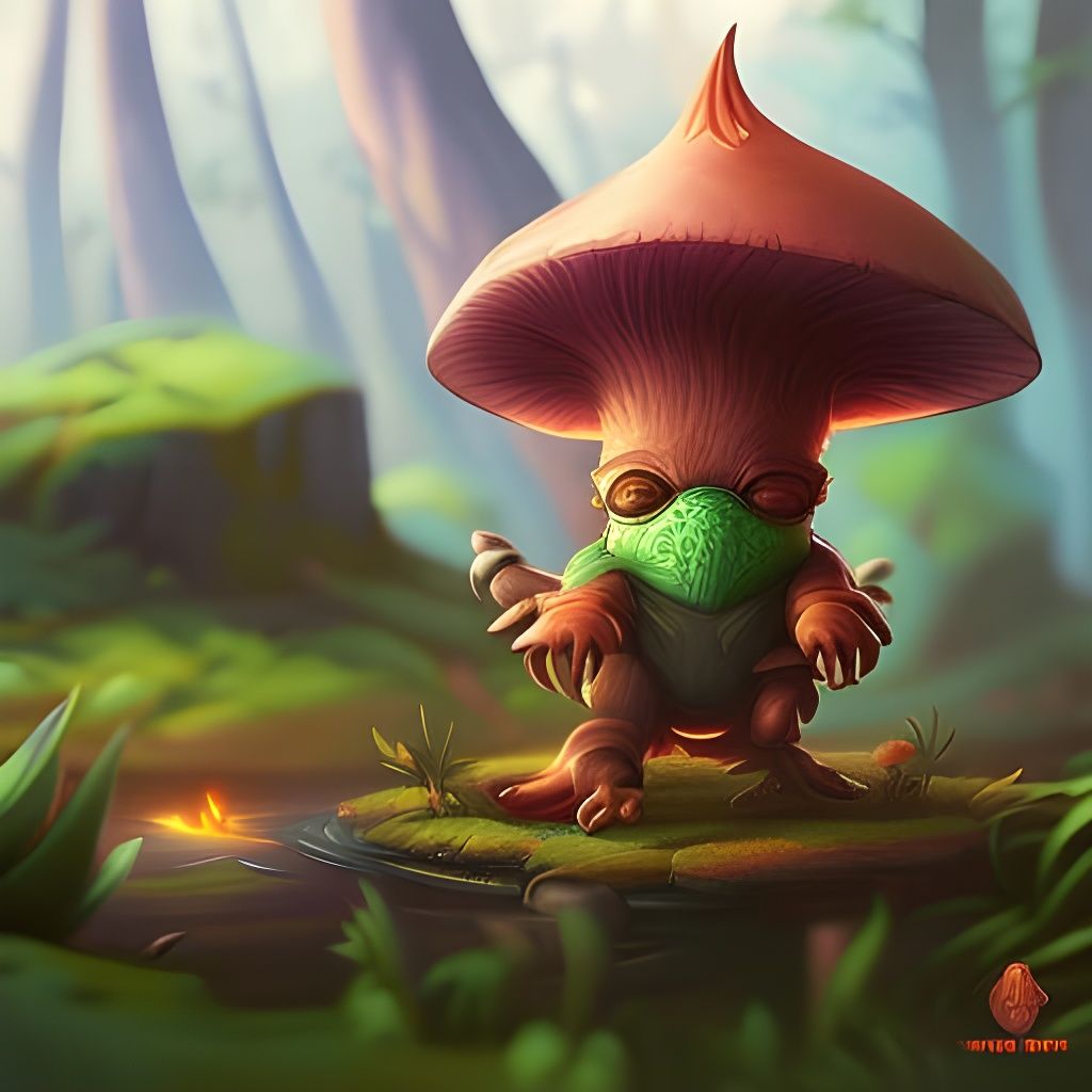 Cute Mushroom Gremlin in Forest, Hyperdetailed Fantasy Art