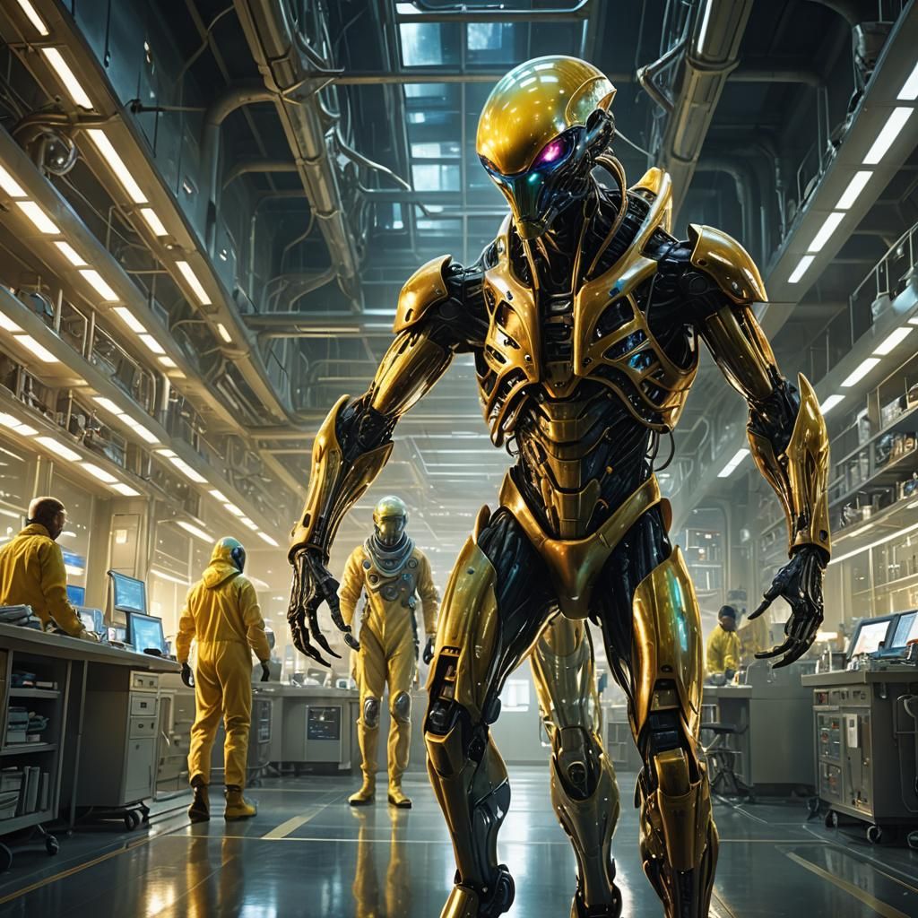 Colossal Alien Dominates Science Lab in Cinematic Style