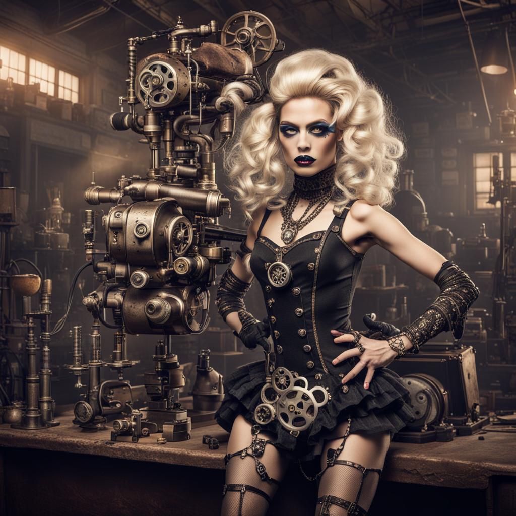 Steampunk AI Robot as Drag Queen
