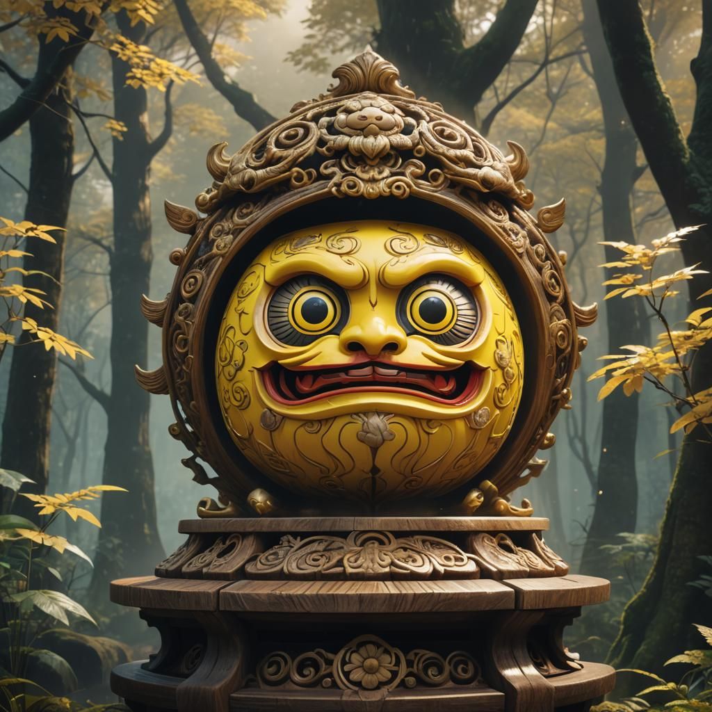 Yellow Daruma Portrait in Detailed 3D Anime Art