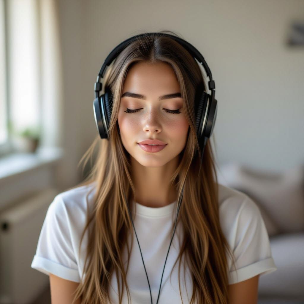 Woman Lost in Music with Eyes Closed
