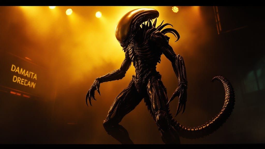 Biomechanical Horror Icon Takes Center Stage in Neon-Lit Str...