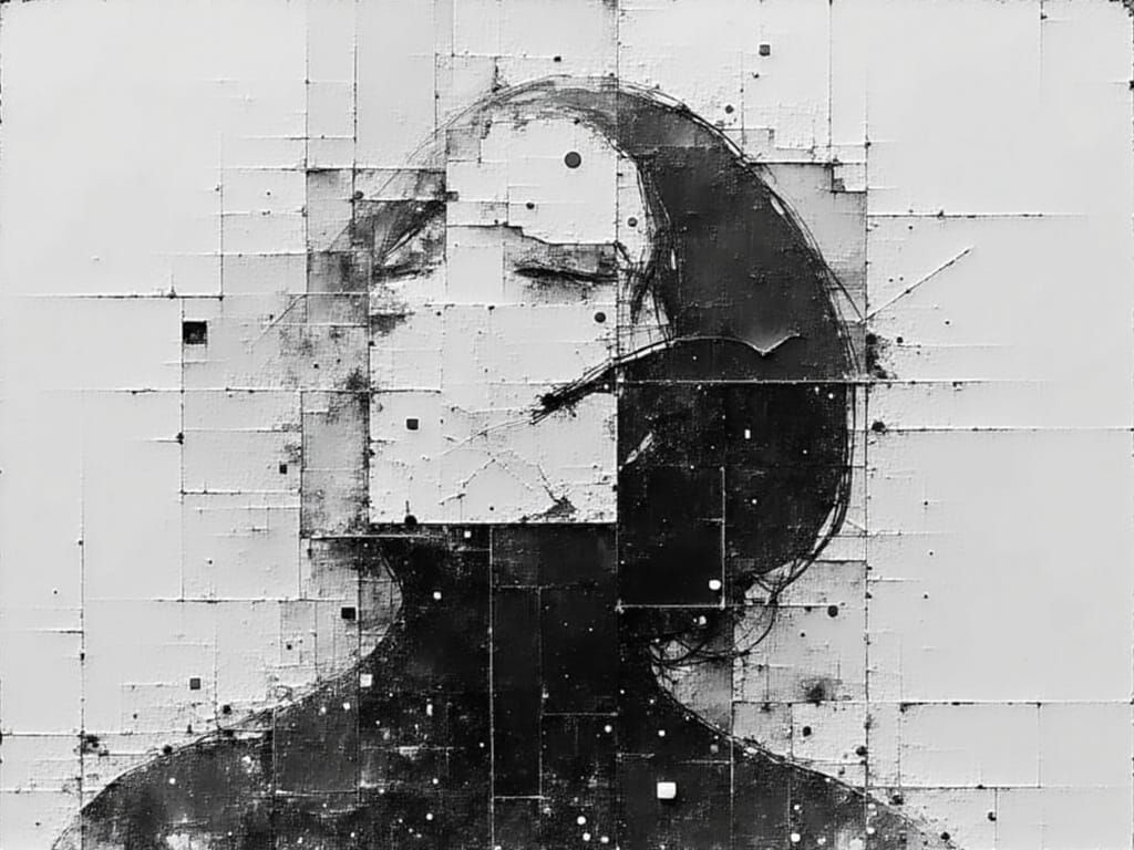 Robotic Data Wizard in Surreal Urban Landscape