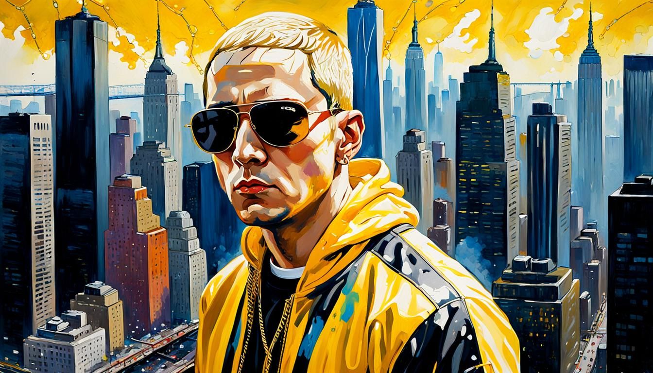 Eminem in Pop Art Style with NYC Skyline