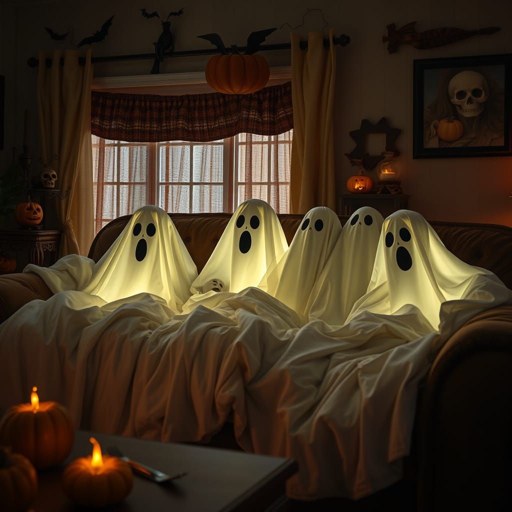 Ghosts Watching Scary Movies on Halloween