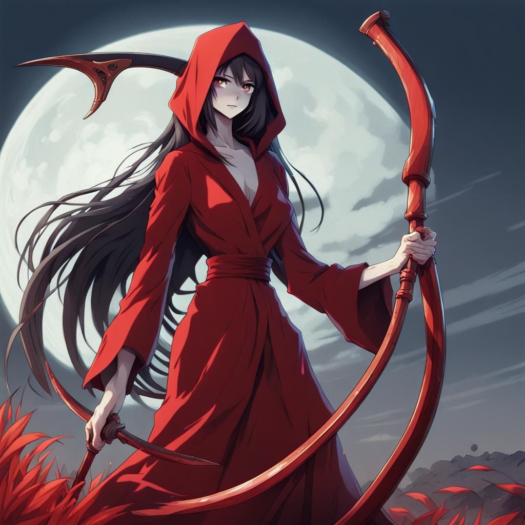 Anime Grim Reaper in Red Dress