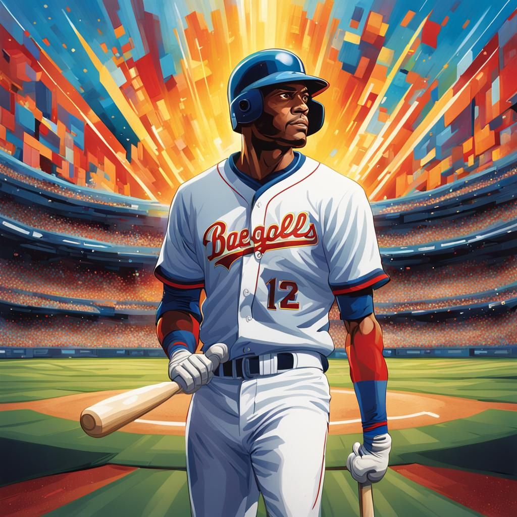 Futuristic Baseball Player Poised at Home Plate