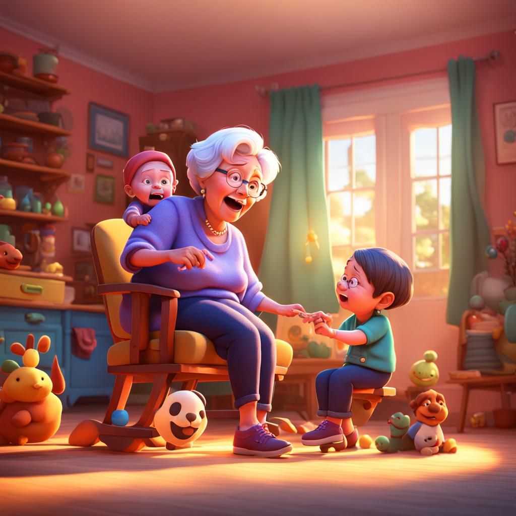 Grandma and Grandbabies: Pixar-Style 3D Digital Art