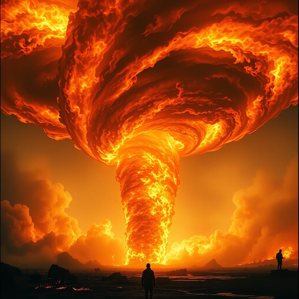 Blazing Fire Tornado in Painterly Realism Style