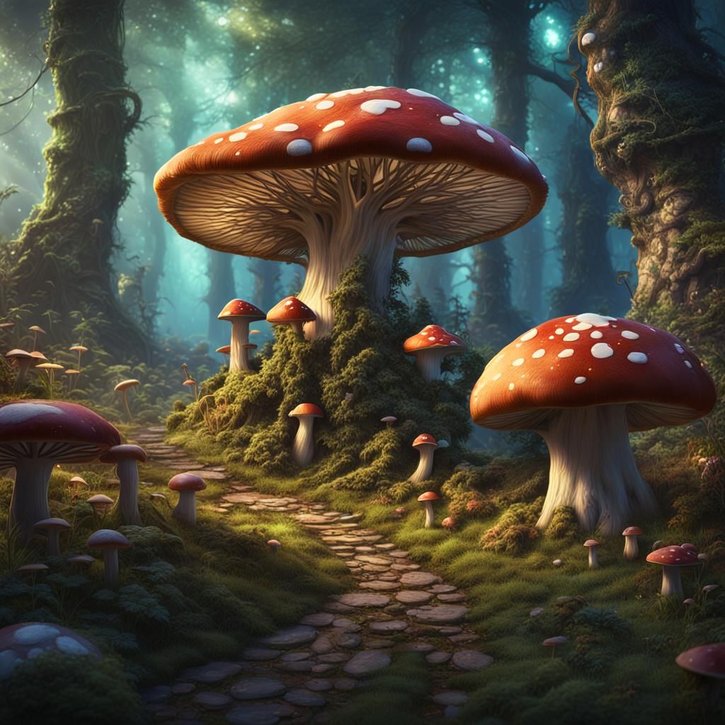 Whimsical Mushroom Forest Fantasy Art