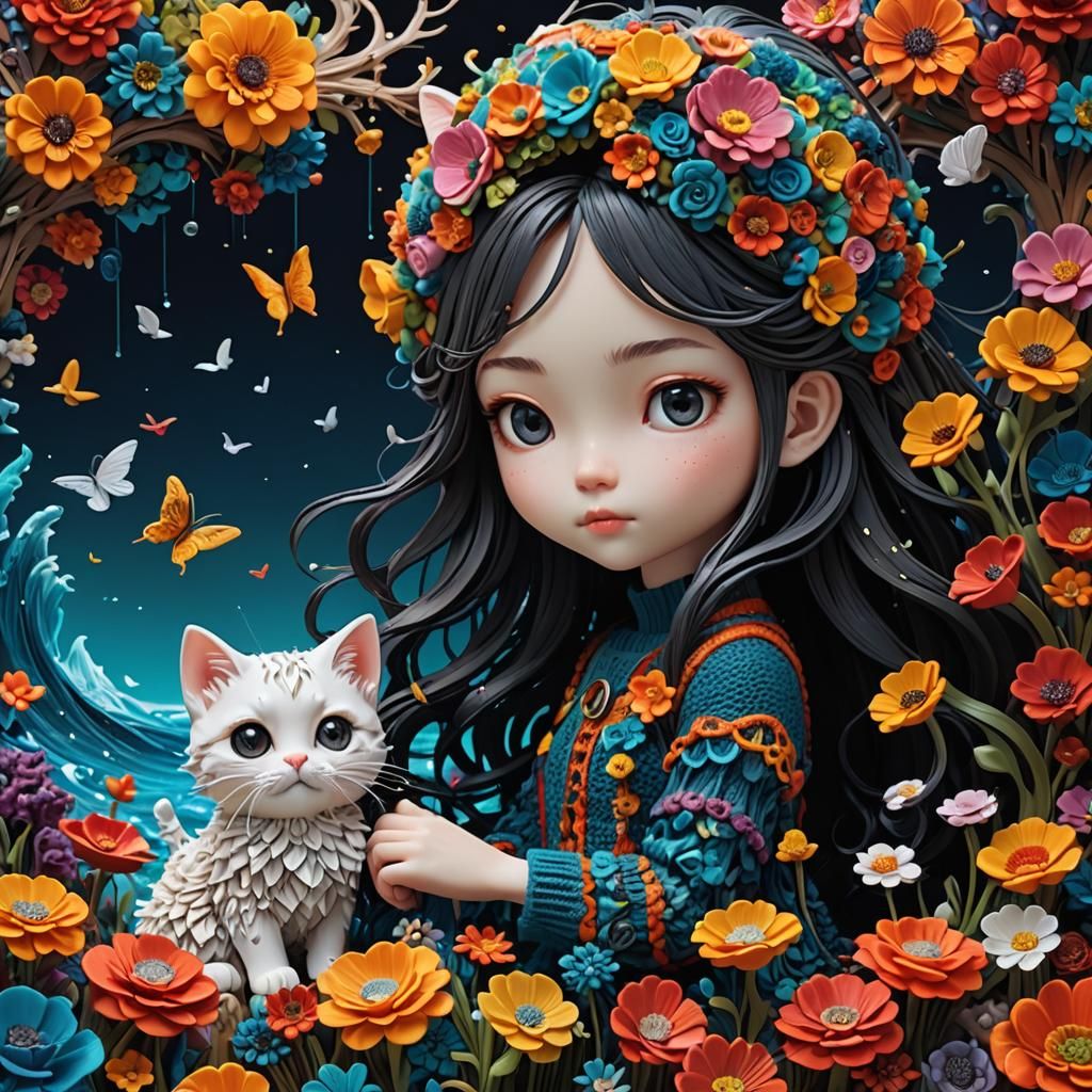 Chibi Girl and Cat: A Digital Masterpiece