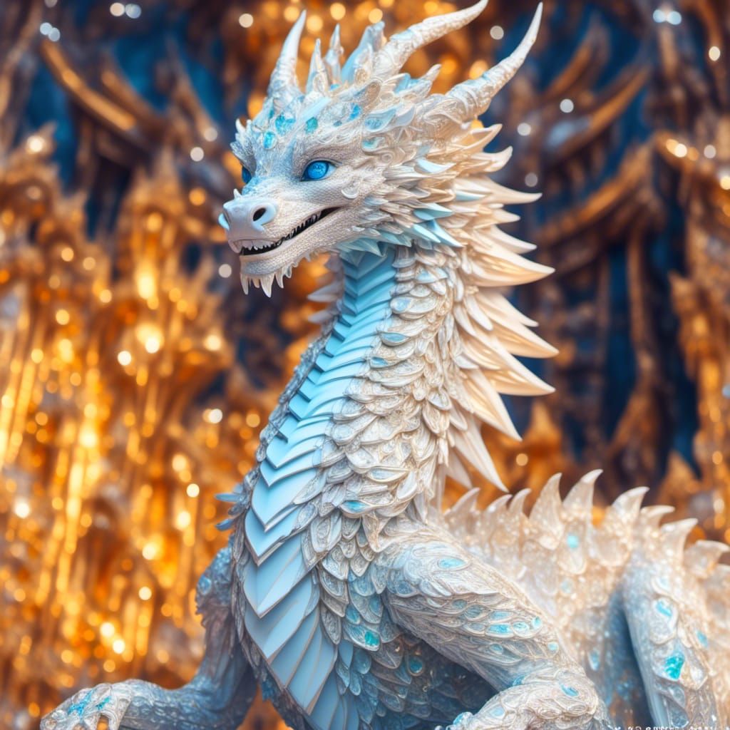 Prismatic Dragon Surrounded by Geodes in Cosmic Style