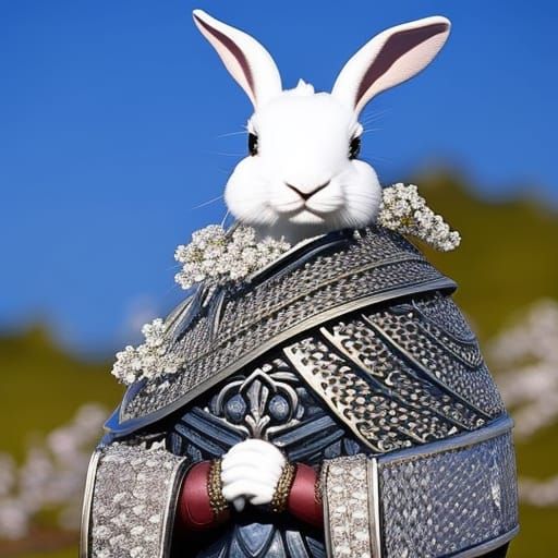 Rabbit Cleric in Chainmail Armor with Cherry Blossoms