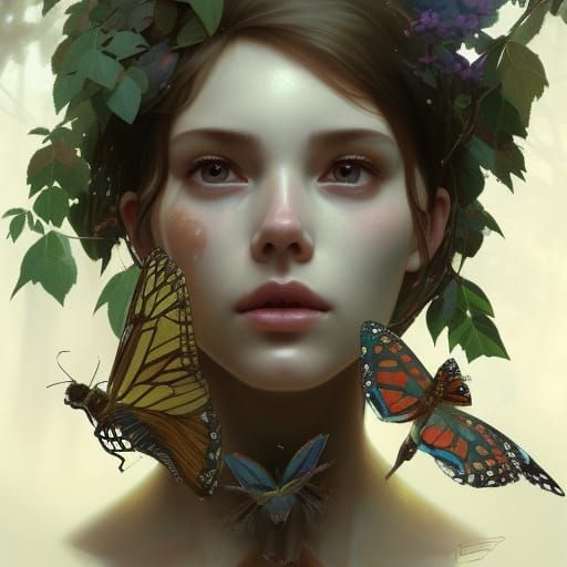 Forest Girl Portrait in Art Nouveau Style