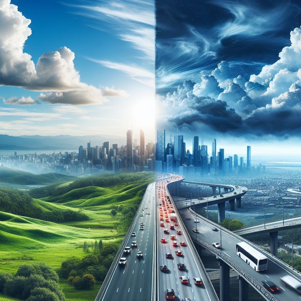Contrasting Realities: Countryside Meets Cityscape