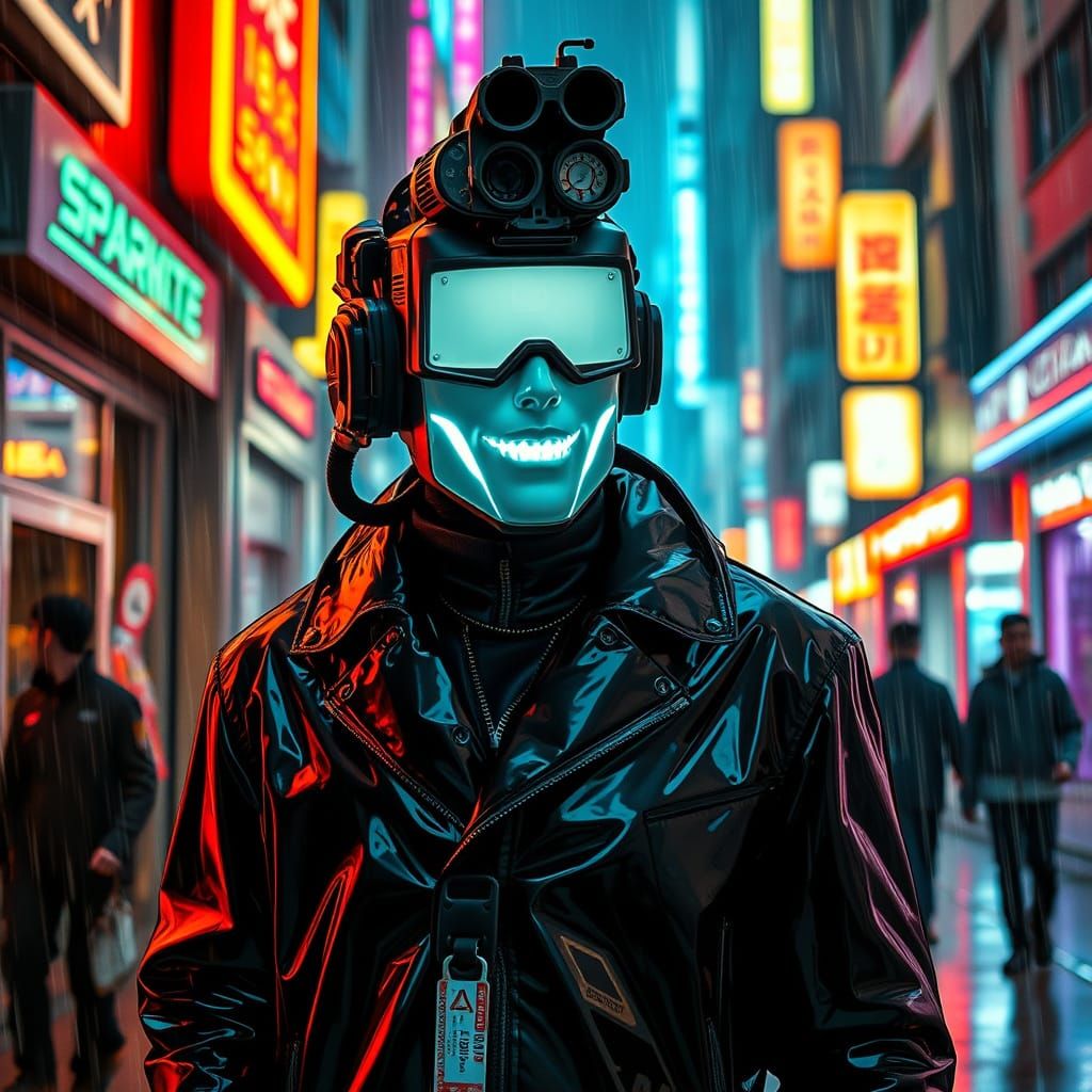 Cyberpunk Figure in Neon Cityscape