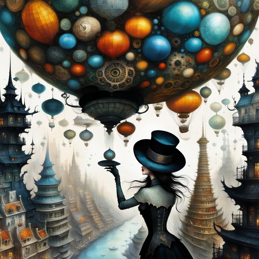 Cityscape Top Hat: Whimsical Art Portrait