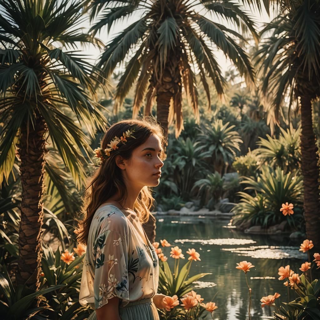 Sunset Oasis Dreamscape in Cinematic Film Style