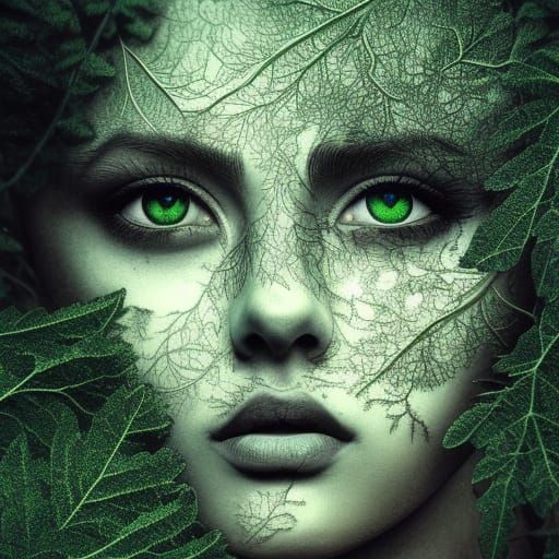 Woman Etched in Tree Leaves: Airbrush Art